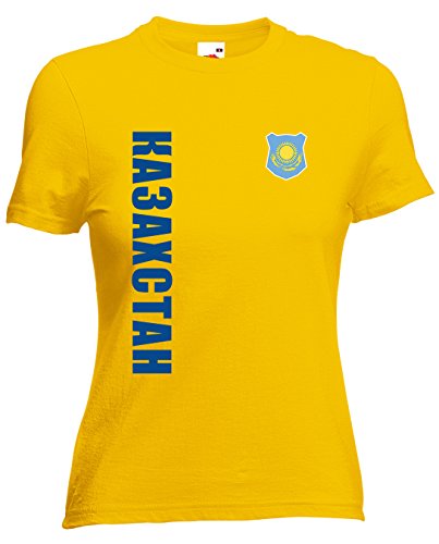 Kasachstan Ka3axctah EM-2020 Damen T-Shirt Wunschname Nummer Gelb M von AkyTEX
