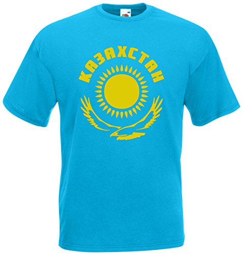 Kasachstan Ka3axctah T-Shirt Fanshirt Trikot EM-2021 Azurblau S von AkyTEX
