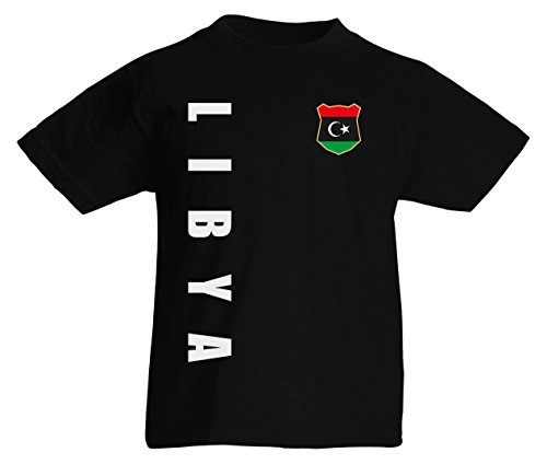 Libyen Libya WM-2022 Kinder T-Shirt Wunschname Nummer Schwarz 128 von AkyTEX