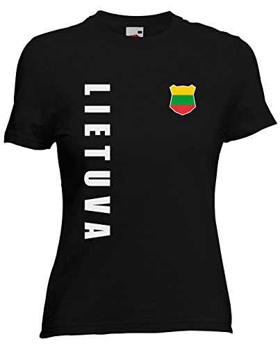 Litauen Lietuva EM-2020 Damen T-Shirt Wunschname Nummer Schwarz S von AkyTEX