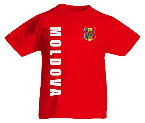 Moldawien Moldowa EM-2020 Kinder T-Shirt Wunschname Nummer Rot 164 von AkyTEX