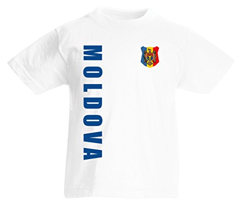 Moldawien Moldowa EM-2020 Kinder T-Shirt Wunschname Nummer Weiß 140 von AkyTEX