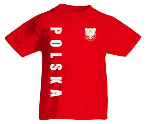 Polen Polska EM-2020 Kinder T-Shirt Wunschname Nummer Rot 116 von AkyTEX