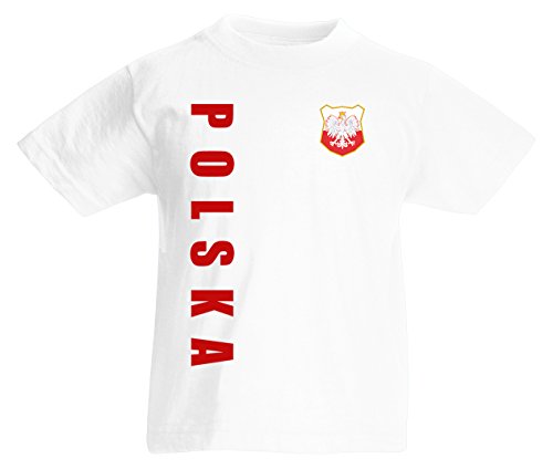 Polen Polska EM-2020 Kinder T-Shirt Wunschname Nummer Weiß 152 von AkyTEX