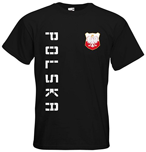 Polen Polska T-Shirt Trikot Basic EM-2021 Schwarz XL von AkyTEX