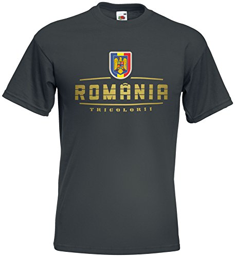 Rumänien Romania EM T-Shirt 2021 Fanshirt Graphit L von AkyTEX