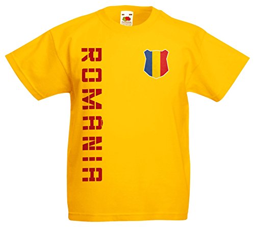 Rumänien Romania Kinder-Shirt Name Nummer Trikot EM-2021 Gelb 116 von AkyTEX