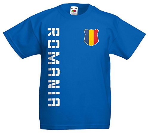 Rumänien Romania Kinder-Shirt Name Nummer Trikot EM-2021 Royalblau 104 von AkyTEX