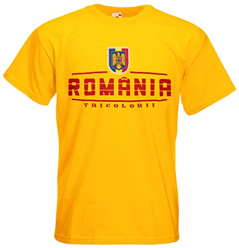 Rumänien Romania T-Shirt Fanshirt Nation EM-2021 Gelb L von AkyTEX