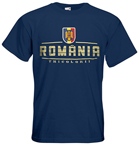 Rumänien Romania T-Shirt Fanshirt Nation EM-2021 Navyblau M von AkyTEX