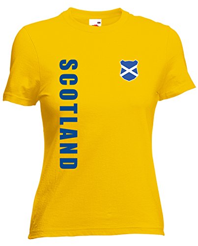 Schottland Scotland EM-2020 Damen T-Shirt Wunschname Nummer Gelb L von AkyTEX