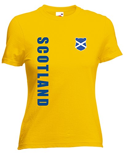 Schottland Scotland EM-2020 Damen T-Shirt Wunschname Nummer Gelb M von AkyTEX