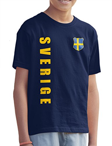 Schweden Sverige Kinder T-Shirt Name Nummer EM-2021 Trikot Navyblau 140 von AkyTex