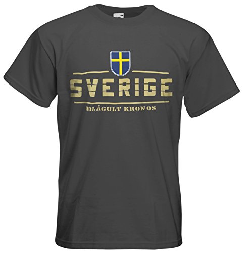 Schweden Sverige T-Shirt Fanshirt Nation EM-2021 Graphit XXL von AkyTEX