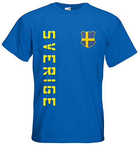 Schweden Sverige T-Shirt Trikot Basic EM-2021 Royalblau L von AkyTEX