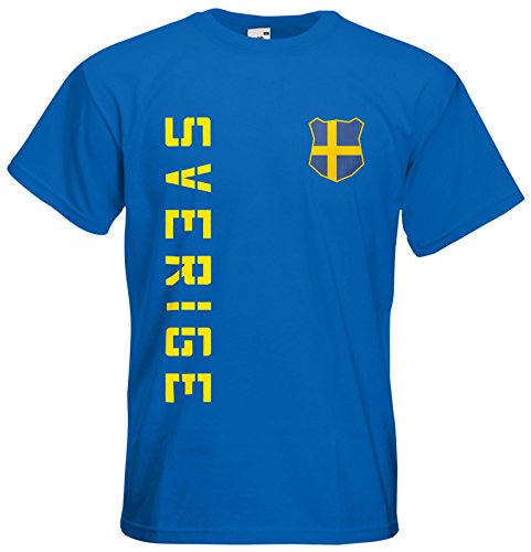 Schweden Sverige T-Shirt Trikot Basic EM-2021 Royalblau M von AkyTEX