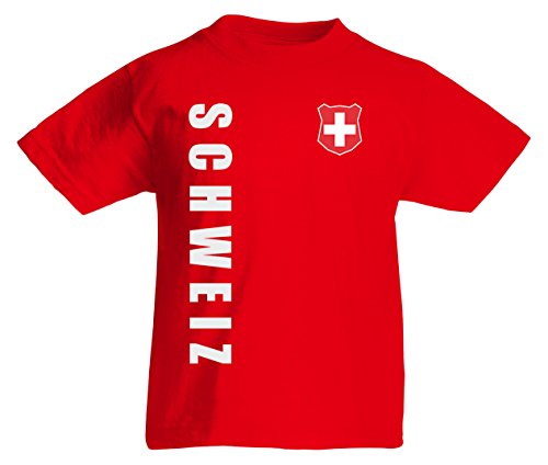 Schweiz EM-2020 Kinder T-Shirt Wunschname Nummer Rot 152 von AkyTEX