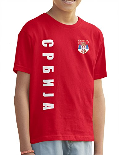 Serbien Srbija Kinder T-Shirt Name Nummer EM-2021 Trikot Rot 140 von AkyTex