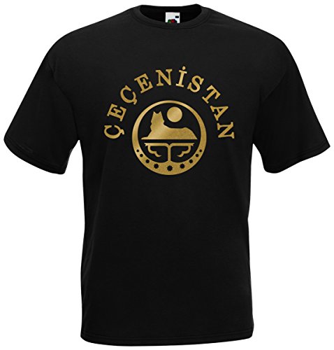 Tschetschenien Cecenistan T-Shirt Fanshirt (Schwarz, XL) von AkyTEX