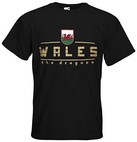 Wales Cymru T-Shirt Fanshirt Nation EM-2021 Schwarz XL von AkyTEX