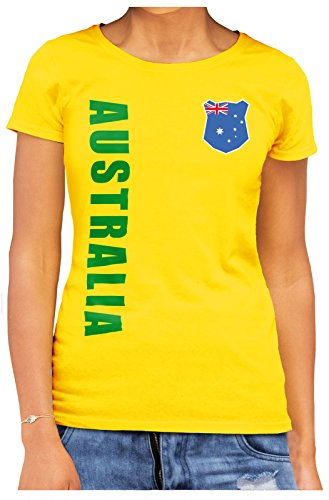 Australien Australia Damen T-Shirt Wunschname Nummer WM-2022 Gelb L von AkyTEX