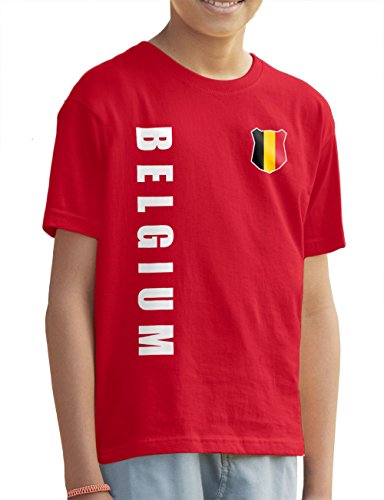 Belgien Belgium Kinder T-Shirt Name Nummer EM-2021 Trikot Rot 152 von AkyTex