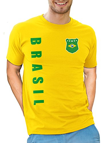 Brasilien Brasil T-Shirt Wunschname Nummer WM-2022 Trikot Gelb XXL von AkyTEX
