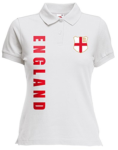 England Damen Polo-Shirt Name Nummer EM-2021 Trikot Weiß L von AkyTEX