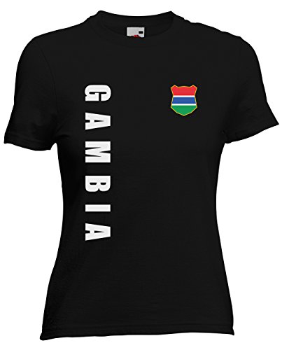 Gambia WM-2022 Damen T-Shirt Wunschname Nummer Schwarz L von AkyTEX