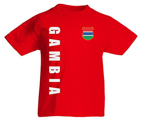 Gambia WM-2022 Kinder T-Shirt Wunschname Nummer Rot 104 von AkyTex