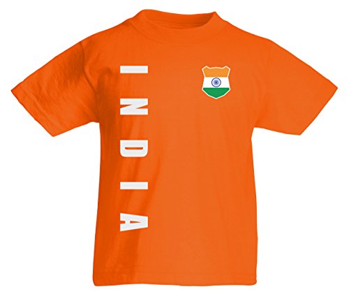 Indien India WM-2022 Kinder T-Shirt Wunschname Nummer Orange 128 von AkyTex