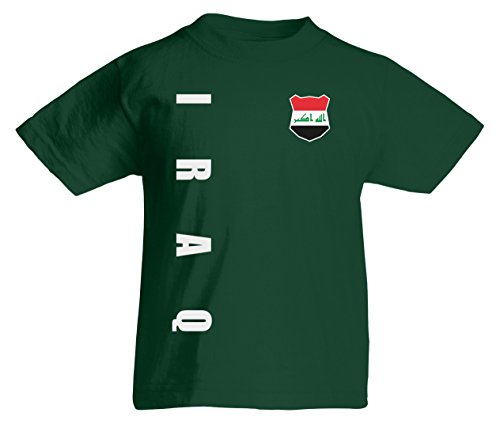 Irak Iraq WM-2022 Kinder T-Shirt Wunschname Nummer Flaschengrün 164 von AkyTEX
