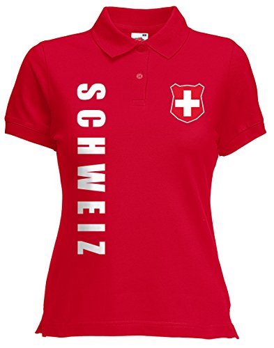 Schweiz Suisse Damen Polo-Shirt Name Nummer EM-2021 Trikot Rot M von AkyTEX