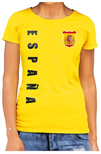 Spanien Espana Damen T-Shirt Wunschname Nummer EM-2021 Gelb L von AkyTex