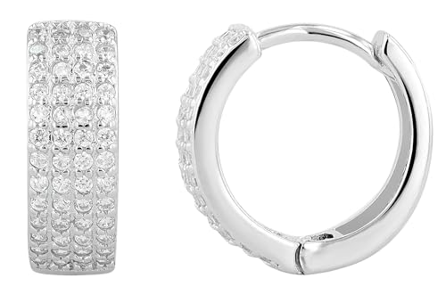 925/- Echt Silber Creolen mit Zirkoniabesatz, silberfarben rhodiniert von Akzent