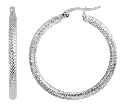 AKZENT® Wasserfeste Edelstahl & Titan Ohrringe Creolen in Silber für Damen, 100% Wasserfest & Hautverträglich (Edelstahl - Rund) von Akzent