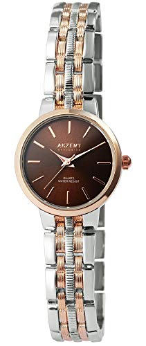 Akzent Damen - Uhr Metallglieder Armbanduhr Analog Quarz 1800195 (Bicolor/Bordeaux) von Akzent