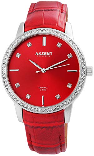 Akzent Exclusive Damen - Uhr Lederimtations Armbanduhr Strass Analog Quarz 1900184 von Akzent