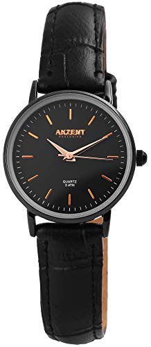 Akzent Exclusive Damen - Uhr Lederimtations Armbanduhr Dornschließe Analog Quarz 1900183 von Akzent
