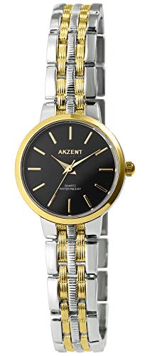 Akzent Damen - Uhr Metallglieder Armbanduhr Analog Quarz 1800195 (Bicolor/Schwarz) von Akzent