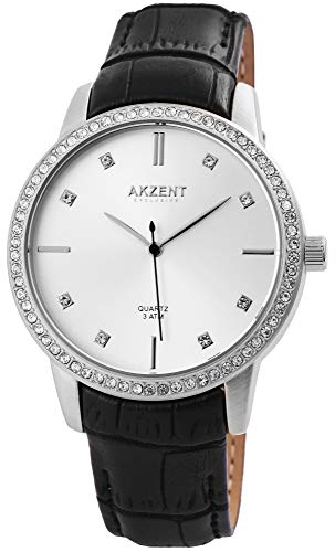 Akzent Exclusive Damen - Uhr Lederimtations Armbanduhr Strass Analog Quarz 1900184 von Akzent