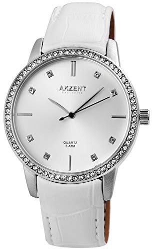 Akzent Exclusive Damen - Uhr Lederimtations Armbanduhr Strass Analog Quarz 1900184 von Akzent