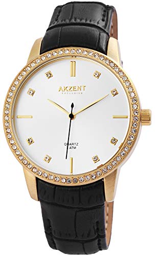 Akzent Exclusive Damen - Uhr Lederimtations Armbanduhr Strass Analog Quarz 1900184 von Akzent