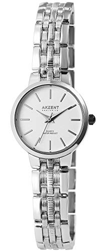 Akzent Damen - Uhr Metallglieder Armbanduhr Analog Quarz 1800195 (Silberfarbig/Weiß) von Akzent