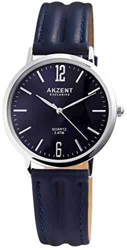 Akzent Exclusive Herren - Uhr Lederimitations Armbanduhr Dornschließe Analog Quarz 2900146 (Blau) von Akzent