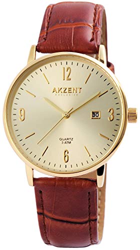 Akzent Exclusive Herren – Uhr Lederimitations Armbanduhr Datum Analog Quarz von Akzent