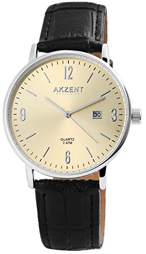 Akzent Exclusive Herren – Uhr Lederimitations Armbanduhr Datum Analog Quarz von Akzent