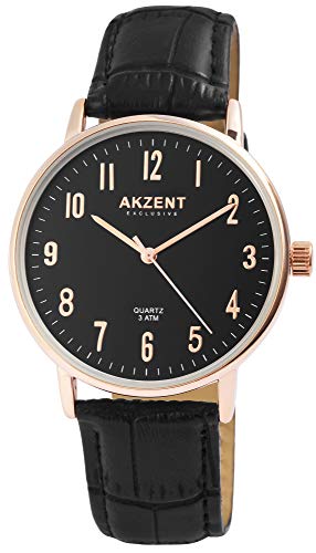 Akzent Exclusive Herren - Uhr Lederimitations Armbanduhr Dornschließe Analog Quarz 2900149 von Akzent
