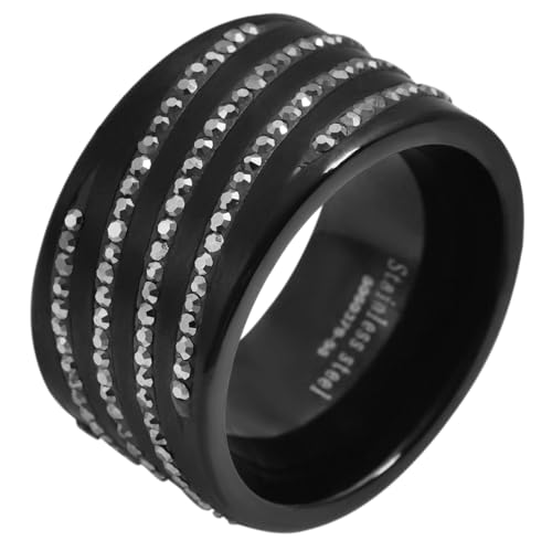 Akzent® Damen Ring - Damenring Größe 58 aus Edelstahl in Schwarz, 100% Wasserfest & Hautverträglich von Akzent