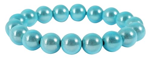 Akzent Armband mit Farbenfrohen Kunstperlen in 8, 10 und 12mm - Elastisches Sommer Kugelarmband in 13 Farben Geschenkidee (Perlendurchmesser: 10mm, Hellblau) von Akzent